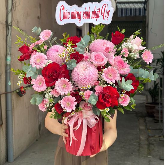 Picture of Bình hoa chúc mừng tone đỏ hồng - HQ69