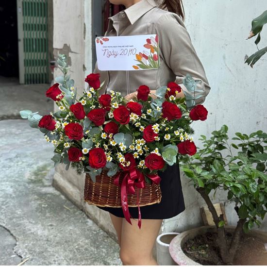 Picture of Giỏ hoa chúc mừng tone đỏ - HQ103