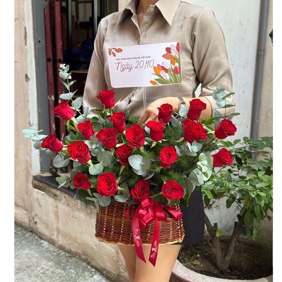 Picture of Giỏ hoa chúc mừng tone đỏ - HQ104