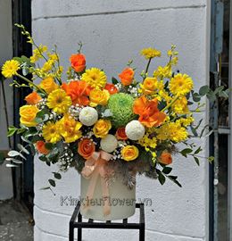 Giỏ hoa cúc mẫu đơn, lan vũ nữ - HG389