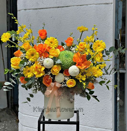 Giỏ hoa cúc mẫu đơn, lan vũ nữ - HG389