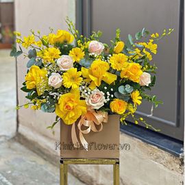 Giỏ hoa hồng vàng, lan vũ nữ - HG393