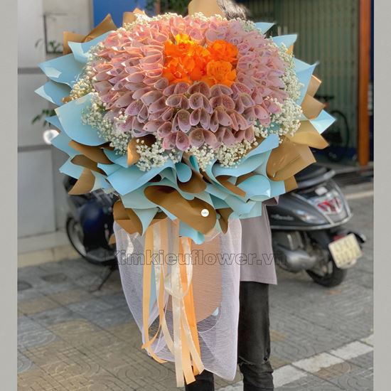 Bó hoa tiền, hoa hồng cam, baby - HT03