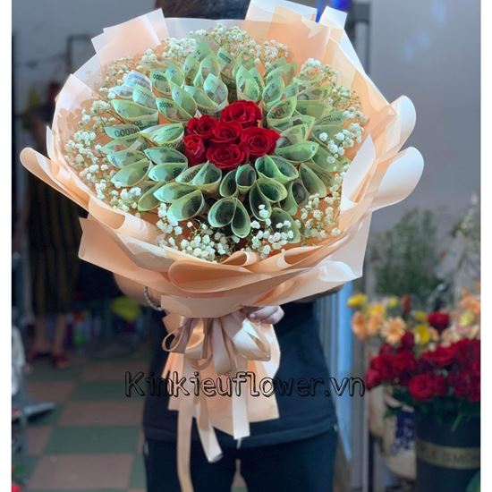 Bó hoa tiền hồng đỏ, baby - HT05