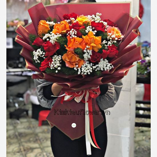 Bó hoa hồng đỏ - cam - HB365
