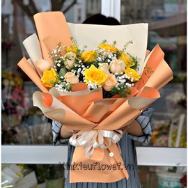 Bó hoa hồng  vàng, mỡ gà - HB373