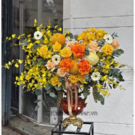 Bình hoa cúc mẫu đơn, lan vũ nữ - BI221