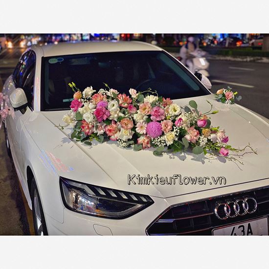 Xe hoa cưới cúc mẫu đơn, hoa hồng - HC57