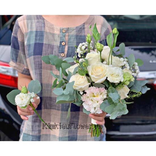 Bó hoa cưới cát tường, hồng trắng - HC58