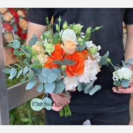 Bó hoa cưới hồng cam, cát tường - HC59