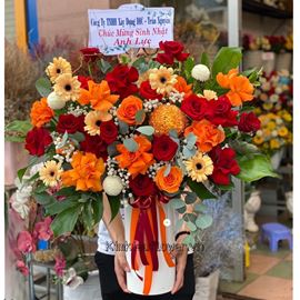 Bình hoa cúc mẫu đơn, hoa hồng - BI225