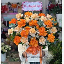 giỏ hoa hồng cam quốc vương, hồng trứng - HG337