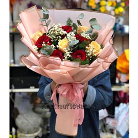 Bó hoa hồng đỏ, mỡ gà - HB384