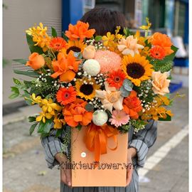 Giỏ hoa hồng cam, cúc mẫu đơn - HG400