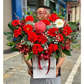 Giỏ hoa cúc mẫu đơn, hồng đỏ - HG405