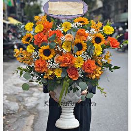 Bình hoa hướng dương , hồng cam - BI227