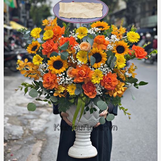Bình hoa hướng dương , hồng cam - BI227