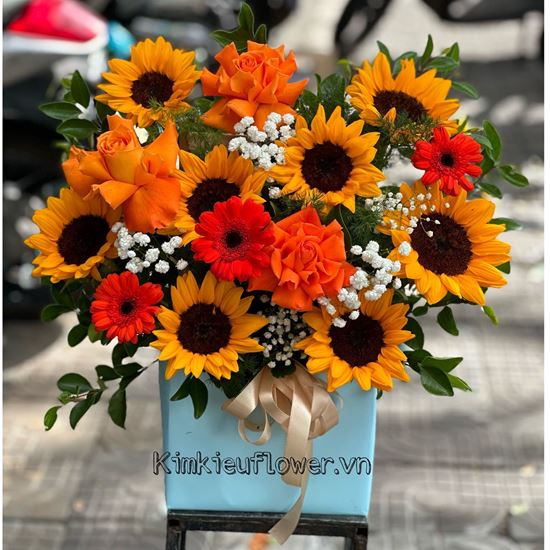 Giỏ hoa hướng dương, hoa hồng - HG410