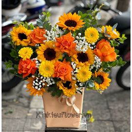 Giỏ hoa hướng dương, hoa hồng  - HG413