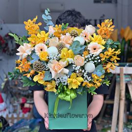 giỏ hoa hồng vàng, lan vàng - HG501