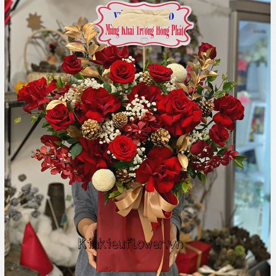 Giỏ hoa hồng đỏ, pingpong - HG502