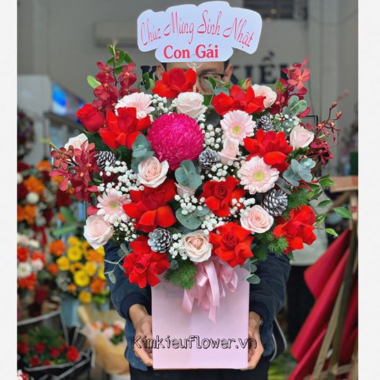 Giỏ hoa hồng cúc mẫu đơn - HG503