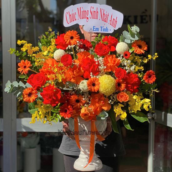 Bình hoa cúc mẫu đơn, hoa hồng - BI229