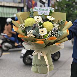 Bó hoa cúc mẫu đơn xanh - HB401