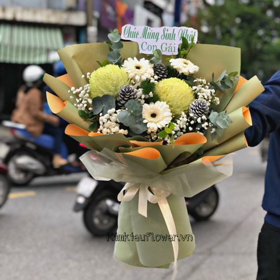 Bó hoa cúc mẫu đơn xanh - HB401