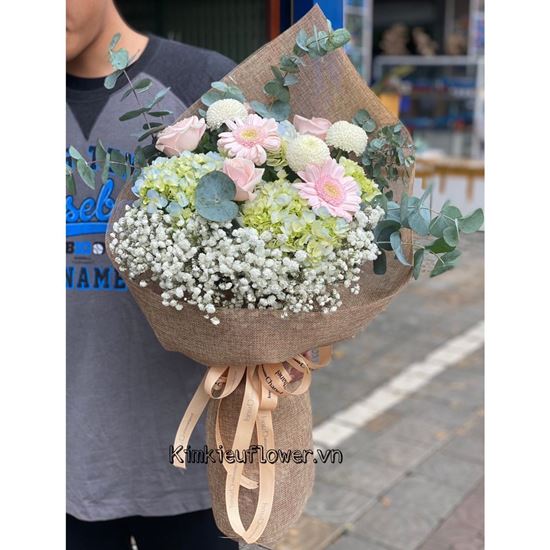 Bó hoa cẩm tú cầu, hoa hồng - HB409