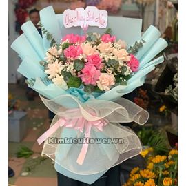 Bó hoa hồng dâu, kem - HB418