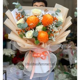 Bó hoa cúc mẫu đơn, hồng trắng - HB423