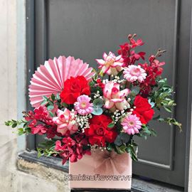 Giỏ hoa kiểu quạt đỏ, hồng - HG517