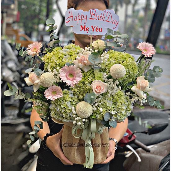 Giỏ hoa cẩm tú cầu , hoa hồng - HG519