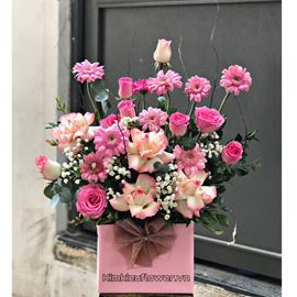 Giỏ hoa hồng dâu, đồng tiền nhí - HG524