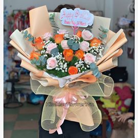 Bó hoa hồng cam, kem - HB425