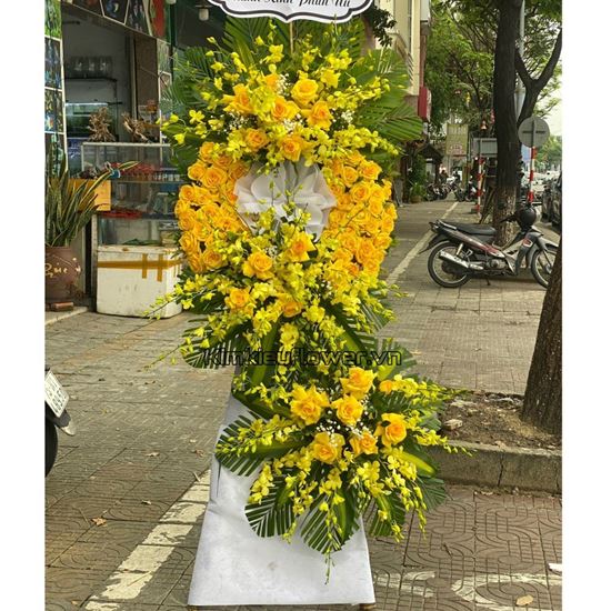 Vòng hoa viếng hồng vàng, lan vàng - KV134