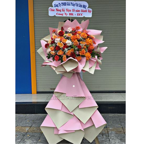 Kệ hoa chúc mừng hồng cam spirit, hoa hồng - KH153