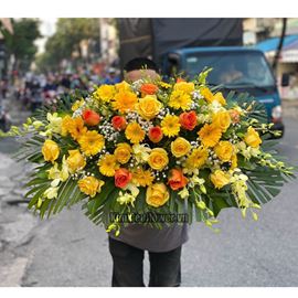 Đĩa hoa hồng cam, lan vàng - ĐH16