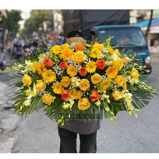 Đĩa hoa hồng cam, lan vàng - ĐH16