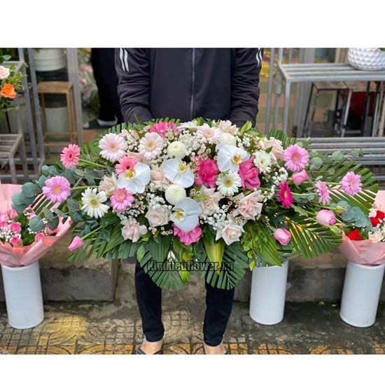 Đĩa hoa hồng tone hồng mix cúc pingpong - ĐH17