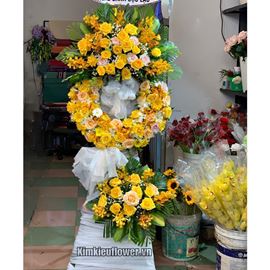 Vòng hoa viếng hồng vàng, lan vàng - KV143