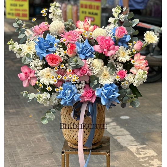 Giỏ hoa hồng xanh,phi yến trắng - HG548