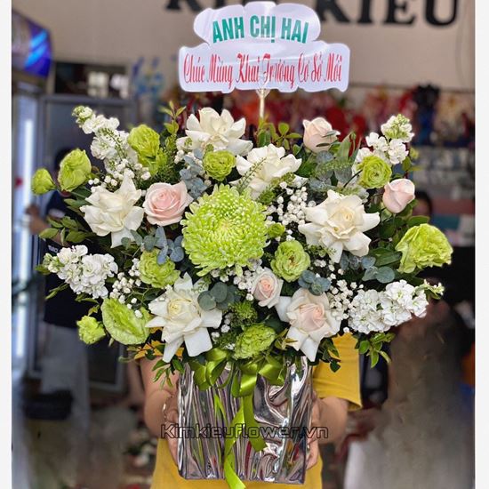 giỏ hoa chúc mừng tone xanh lá - HG555