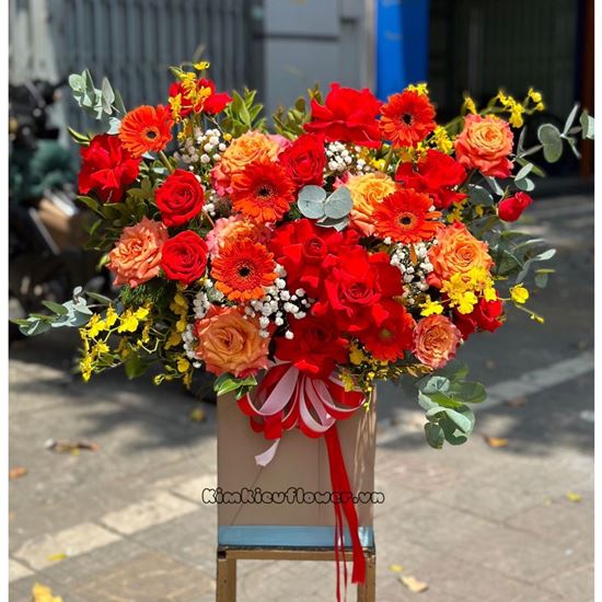 giỏ hoa hồng cam, lan vũ nữ - HG557