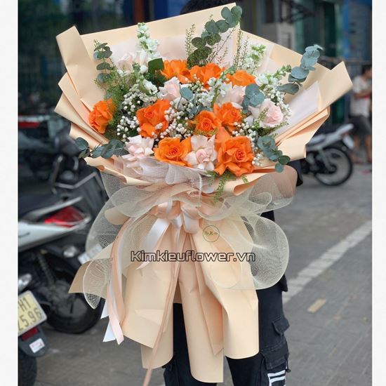 Bó hoa hồng cam, phi yến - HB442