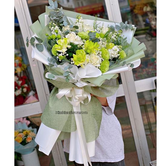 Bó hoa hồng xanh, cát tường xanh - HB444