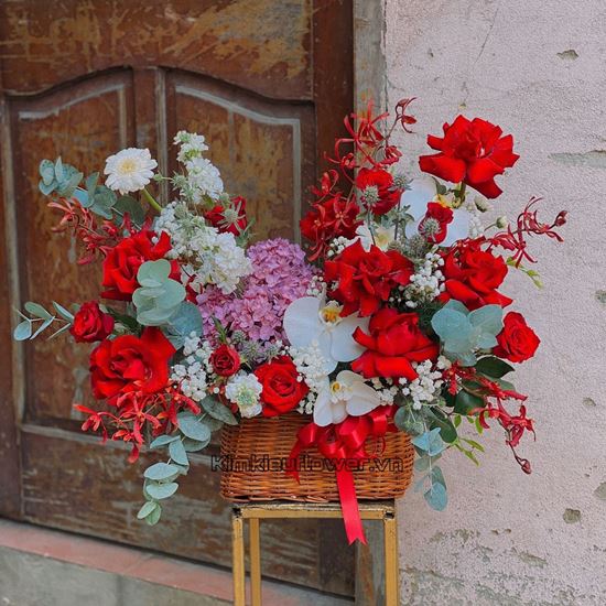 giỏ hoa hồng đỏ, lan đỏ - HG559