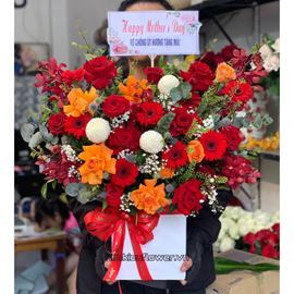 giỏ hoa hồng đỏ, cam - HG566