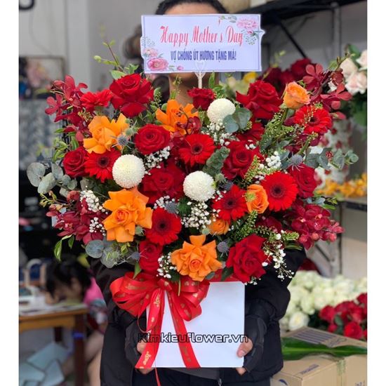 giỏ hoa hồng đỏ, cam - HG566